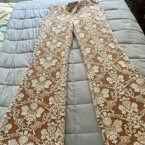 Floral Patterned Pants in Brown and Cream